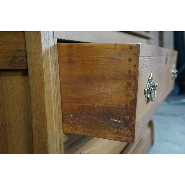 Antique Victorian Oak Two Drawer Lowboy Dresser Blanket Chest Tv Console Bench 43" For Sale - Image 13 of 17