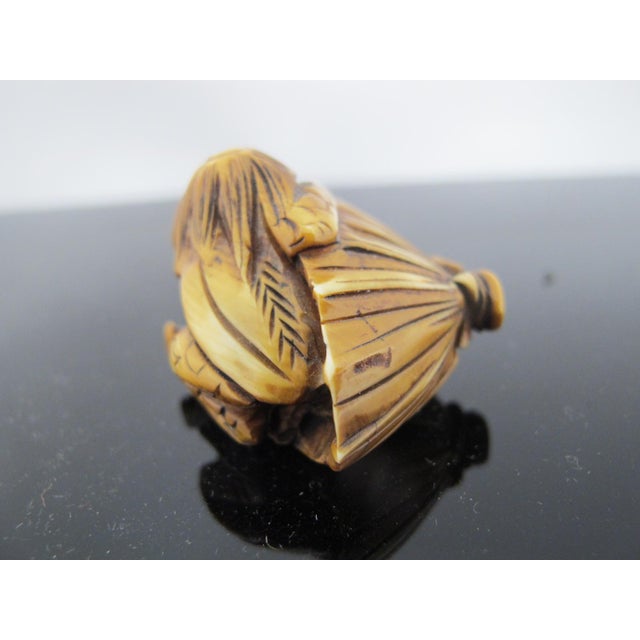 Japanese Carved Bone Kappa With Lotus Leaf Netsuke Figurine Edo Period For Sale In Portland, OR - Image 6 of 9