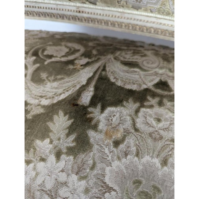 Cream Louis XVI Style Cream Lacquered and Upholstered Cabriolet Salon Set with Gilded Highlights, Set of 6 For Sale - Image 8 of 18