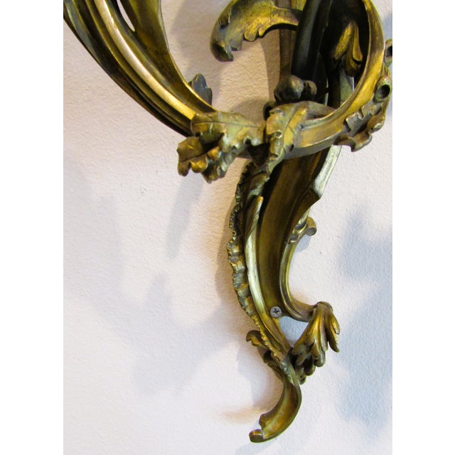 Antique Pair French 19th Century Louis XV Gilt Bronze Two Light Wall Sconces For Sale - Image 14 of 18