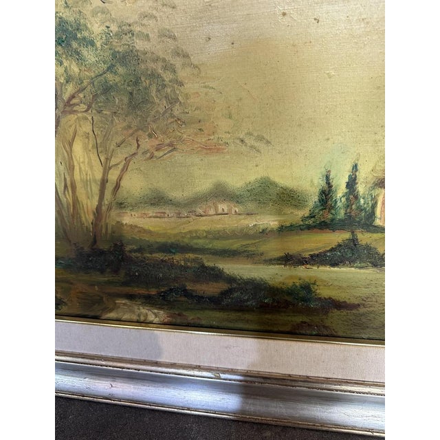 Lake Landscape with Farmhouses, 1950s, Oil on Canvas, Framed For Sale - Image 6 of 8