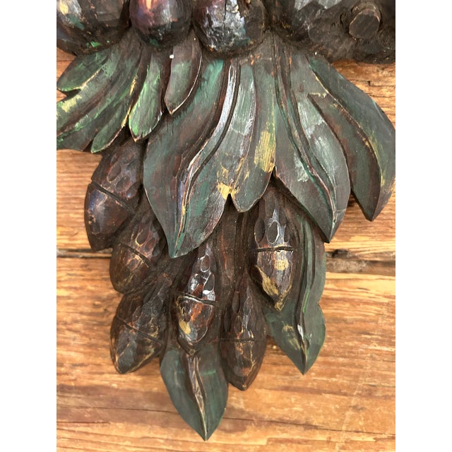 Wood Hand Carved Wooden Vintage Wall Swags Art Sculpture -a Pair For Sale - Image 7 of 10