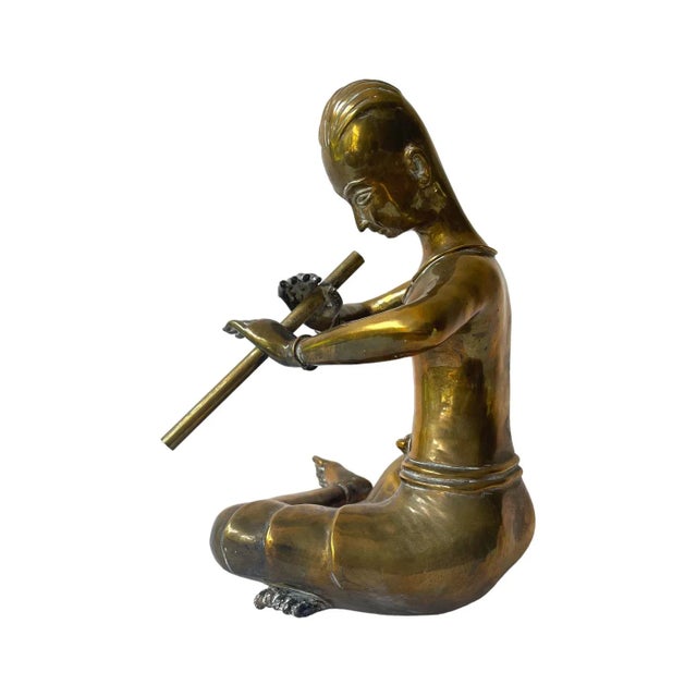 1970s Ornate Brass Thai Musician Figurine or Snake Charmer, Vintage For Sale - Image 5 of 10