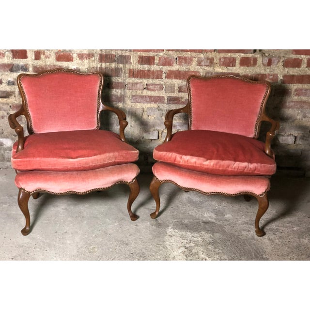 Set of Mid-Century English Oak and Pink Velvet Lounge Chairs For Sale - Image 13 of 13