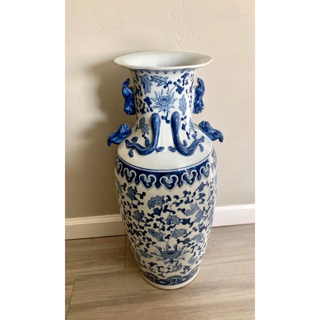 Chinoiserie Blue And White 24 Gigantic Ceramic Floor Vase Chairish