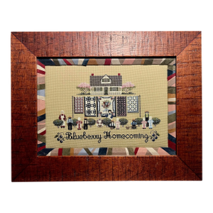 Vintage Cross Stitch Amish Art "Blueberry Homecoming" Framed With Museum Glass