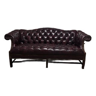 Vintage Tufted Camelback Chippendale Sofa For Sale