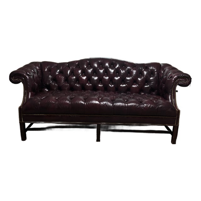 Vintage Tufted Camelback Chippendale Sofa For Sale