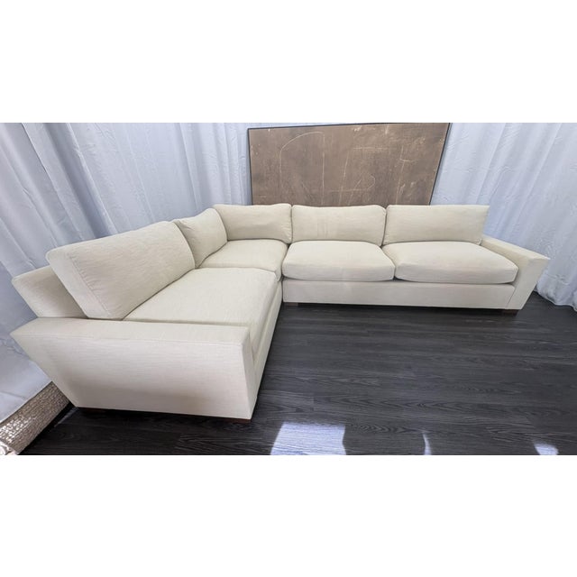 Rh Maxwell Left-Arm L-Sectional | Classic | Down | Perennials® Performance Textured Linen Weave – Dune For Sale - Image 14 of 18