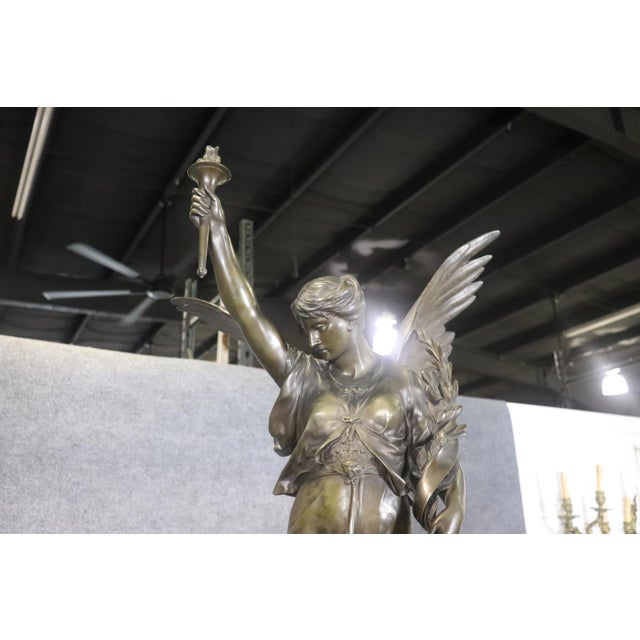 Rouge Marble Pedestal With Bronze E. Piccault Statue For Sale - Image 10 of 18