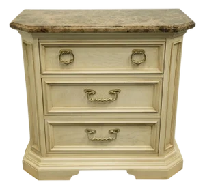 Stanley Furniture Contemporary Modern Off White / Cream Painted 38" Three Drawer Nightstand W. Granite Top 644-23-217