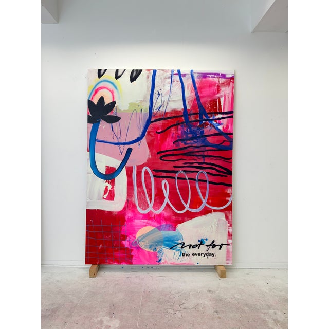 Contemporary Abstract Acrylics, Oil, Ink, Spray Paint, Screen Printing on Canvas "Not for the Everyday" by Manuela Karin Knaut For Sale - Image 4 of 10