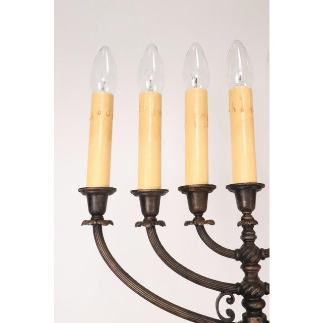 Bronze Pair of Bronze Electrified Standing Menorah Candelabras For Sale - Image 8 of 13