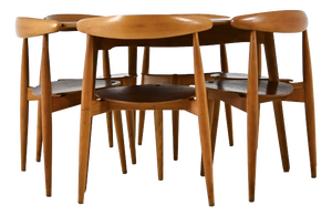 Heart Dining Table and Chairs attributed to Hans J. Wegner for Fritz Hansen, 1950s, Set of 7