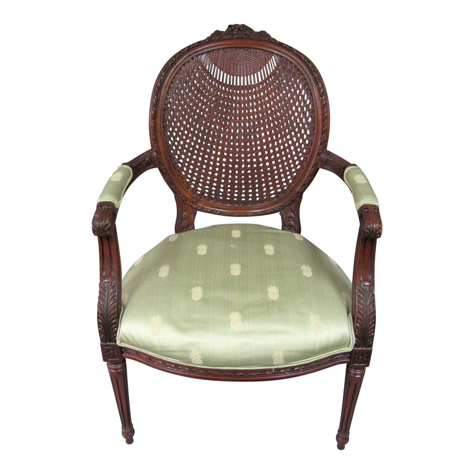 Vintage Fairfield Louis XVI Style French Upholstered Cane Back Bergere