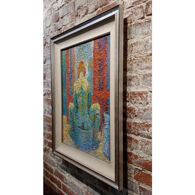 Red Manuel De Arce 1970s Pointillism Oil Painting, Nude Female in Lavatory For Sale - Image 8 of 11