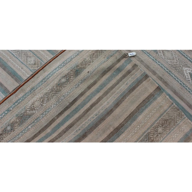 Tan Gray, Blue Green, Taupe, and Camel Vintage Turkish Kilim With Geometric Design For Sale - Image 8 of 9