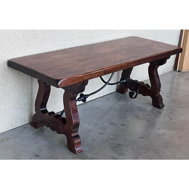 20th Century Spanish Carved Table With Iron Stretchers For Sale - Image 4 of 11