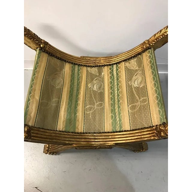 Wood Late 20th Century Giltwood Bench with Pillow and Nailheads For Sale - Image 7 of 8