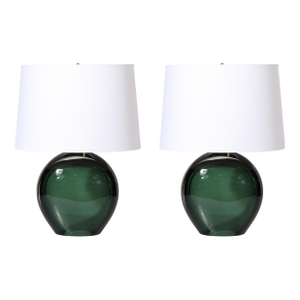 Modernist Handblown Smoked Viridian Green Murano Glass & Brass Table Lamps