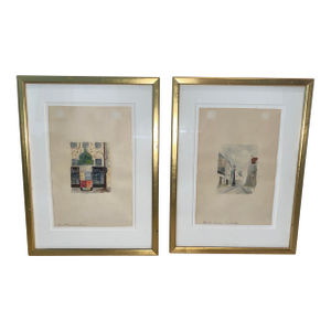 Vintage Paris France Scene Watercolors From Gazette De L’Hotel Drouot Paris / a Pair