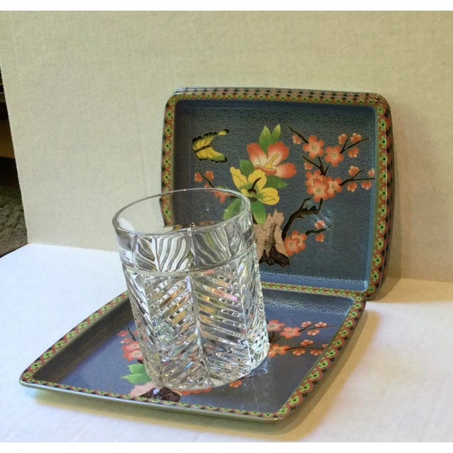 Late 19th Century Vintage Daher Cherry Blossom Butterfly Trays- Set of 4 For Sale - Image 5 of 6