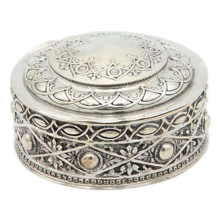 Cylindrical Silver Jewelry Box For Sale