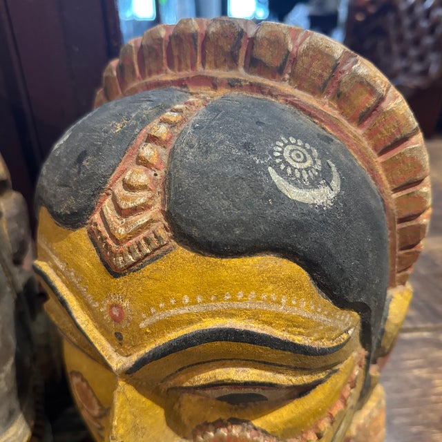 Mid 20th Century Pair of Indian Folk Art Heads, Male & Female Door Gaurds For Sale - Image 12 of 12