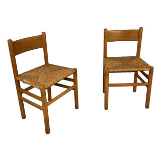 Vintage Oak and Rush Chairs by J Van Heuvel for Advorm, 1950s, Set of 2 For Sale