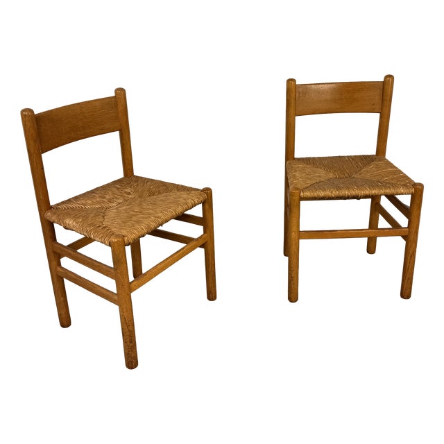 Vintage Oak and Rush Chairs by J Van Heuvel for Advorm, 1950s, Set of 2 For Sale