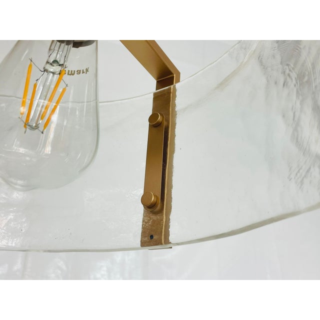 Gold Contemporary Semi Flush Mount Ceiling Light With Textured Curved Glass Shades For Sale - Image 8 of 15