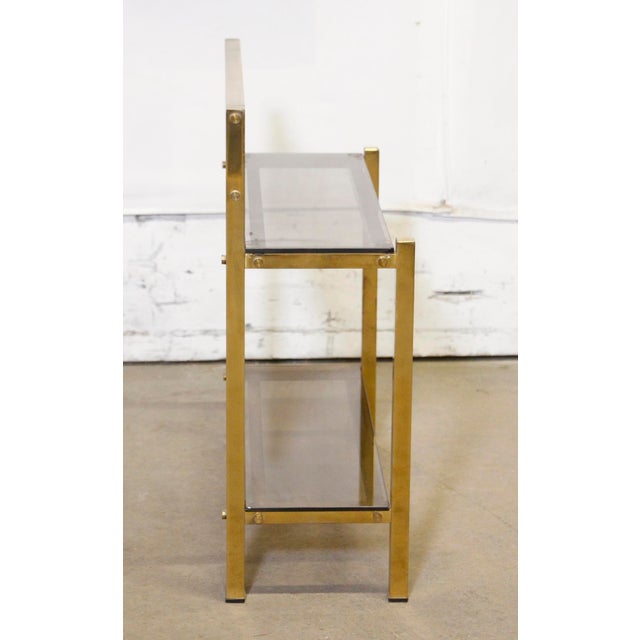 Mid 20th Century Pair of Brass & Smoked Glass Art Deco Sofa End Tables For Sale - Image 6 of 11