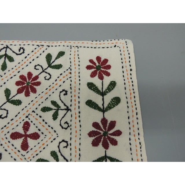 Green and Red Indian Embroidered Bolster Pillow 15 X24 For Sale - Image 4 of 5