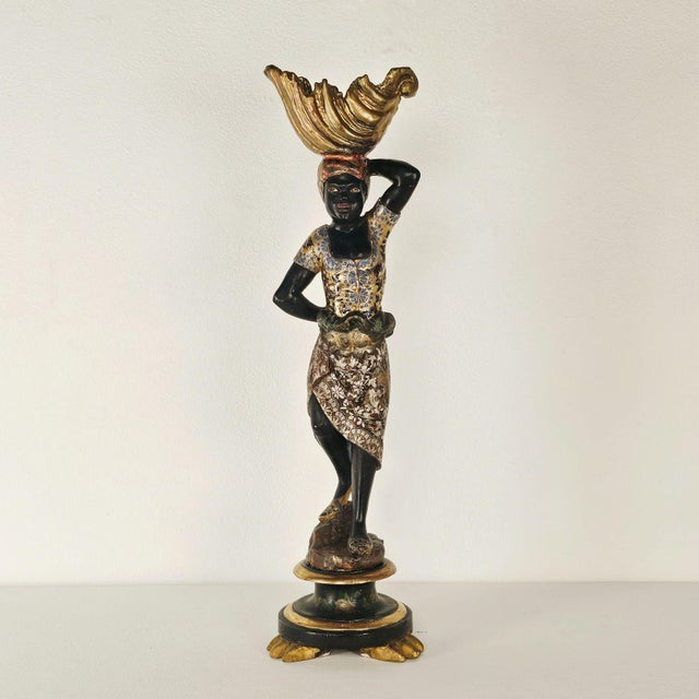 Wood Pair of Venetian Blackamoor Figurines, Italy Circa 1920 For Sale - Image 7 of 14