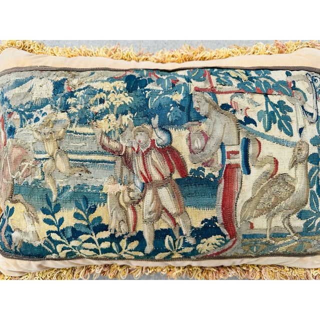 Tan Antique Tapestry Pillow For Sale - Image 8 of 8