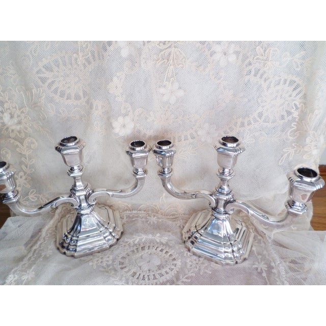 This is an Antique Rare pair of Sterling Silver three-tiered Candelabras by Jakob Grimminger of Schwabisch Gmund, Germany....