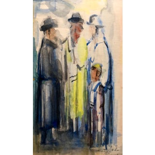 Ben Zion Magal, Israeli Judaica Watercolor Gouache Bar Mitzvah Boy Rabbi Painting Russian Artist, 1962 For Sale
