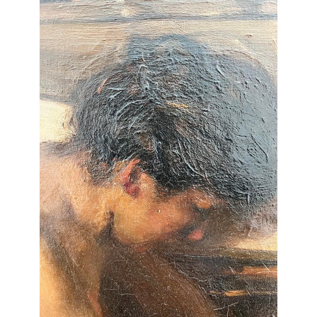 Aloys Hugonnet, Femme nue devant la cheminée, Oil on Canvas, Framed For Sale - Image 7 of 11