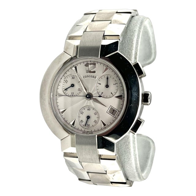 1990s Concord La Scala Chronograph Watch Stainless Steel 38 Mm For Sale