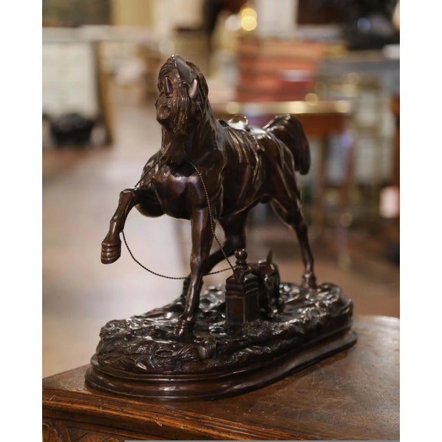 Metal Mid-Century French Patinated Bronze Horse Sculpture After Pierre Lenordez For Sale - Image 7 of 11