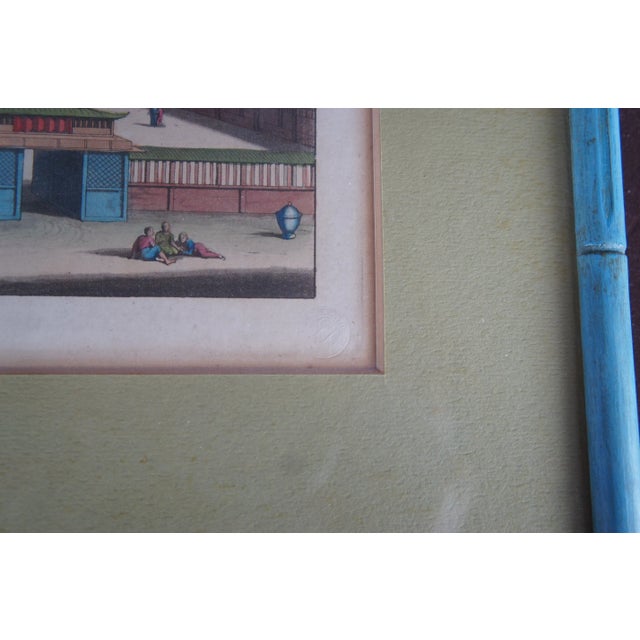 Ornamental & Decorative Materials Mid 20th Century Vintage Bigatti Colored Asian Pagoda Buddhist Temple Engraving, Framed For Sale - Image 7 of 10