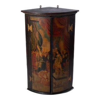 18th Century Painted Hanging Corner Cupboard For Sale