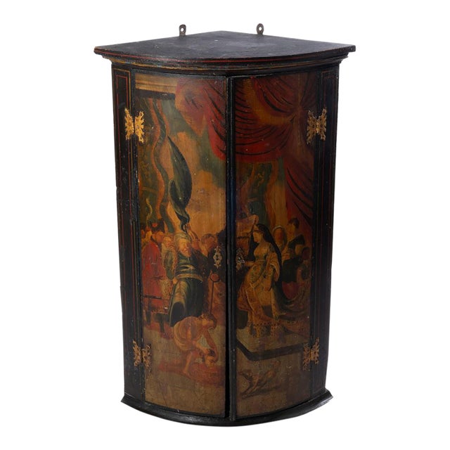 18th Century Painted Hanging Corner Cupboard For Sale