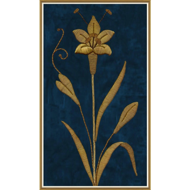 Royal Blue & Gold French Embroidery circa 1850 I Framed Art Print For Sale