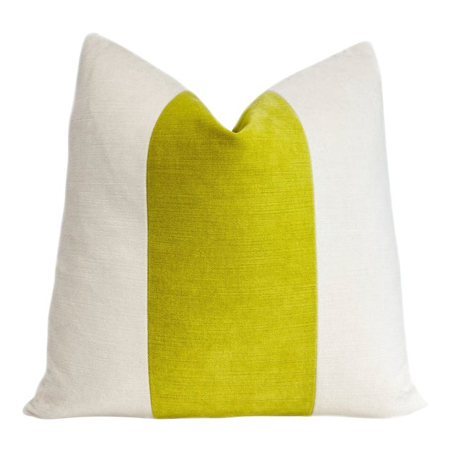 Off White and Citron Throw Pillow Cover With Feather Down Insert For Sale