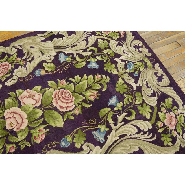 Textile Amazing Purple Ground Color With Nice Foliate Design Antique American Hooked Rug For Sale - Image 7 of 11