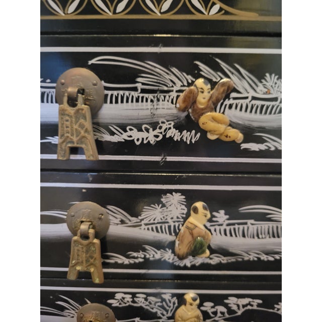 Mid 20th Century Black Lacquer Asian Cabinet For Sale - Image 10 of 12