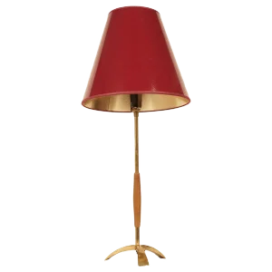 Mid-Century Brass and Wood Table Lamp by J.T. Kalmar, 1950s