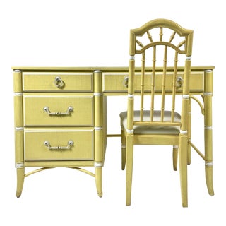 Mid Century Regency “Allegro” Faux Bamboo Writing Desk and Chair by Thomasville For Sale