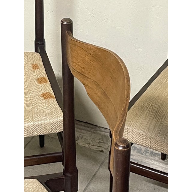 Mid-Century Modern Italian Wooden and Fabric Chairs, 1960s, Set of 6 For Sale - Image 3 of 16